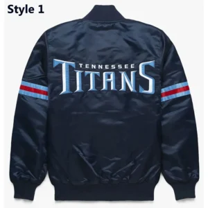 Starter Striped Tennessee Titans Blue Satin Full-Snap Bomber Jacket