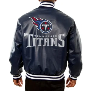 Tennessee Titans Varsity Full-Snap Navy Leather Jacket