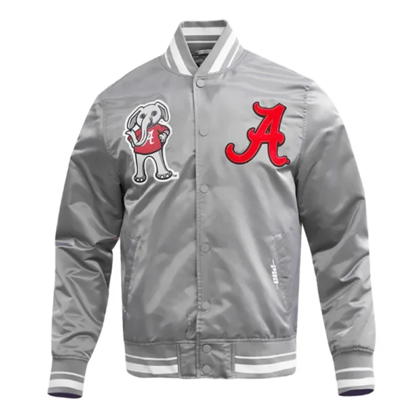 Gray University of Alabama Classic Rib Full-Snap Satin Jacket