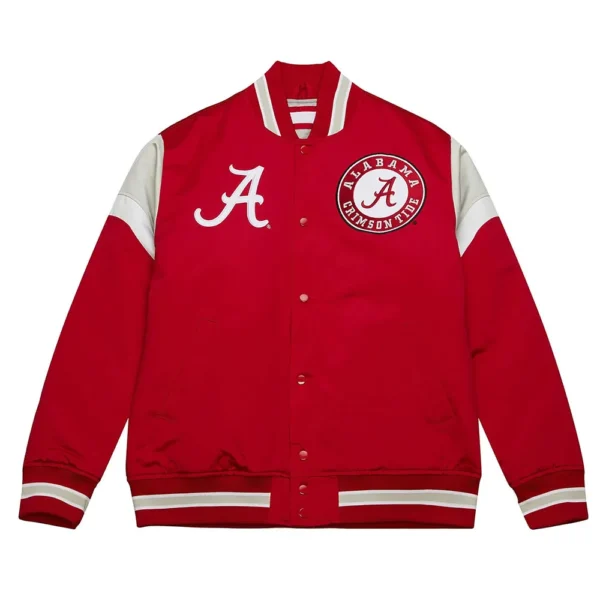 University of Alabama Heavyweight Full-Snap Varsity Red Satin Jacket