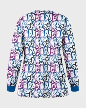 Halloween Happy Ghost Printed Scrub Jacket 2024