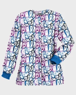 Halloween Happy Ghost Printed Scrub Jacket