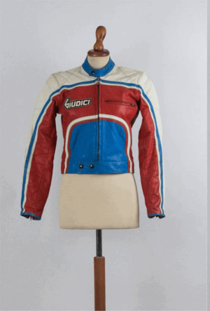 Vintage Giudici Red Blue White Leather Jacket