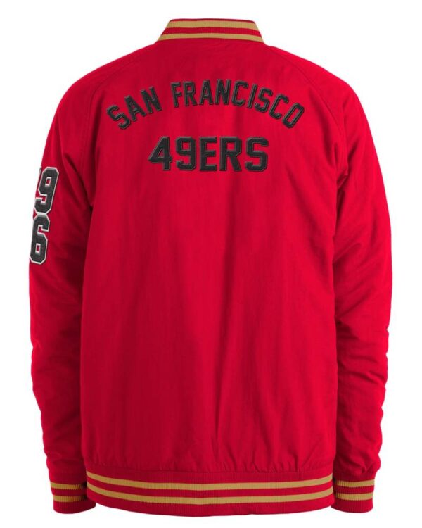 49ers Red Nylon Full Snap Button Varsity Jacket 2024