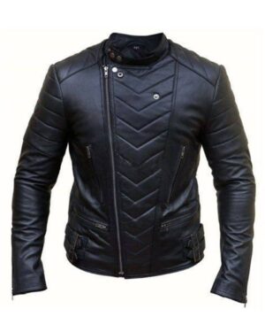 Black Biker Cross Zipper Leather Jacket by SCIN