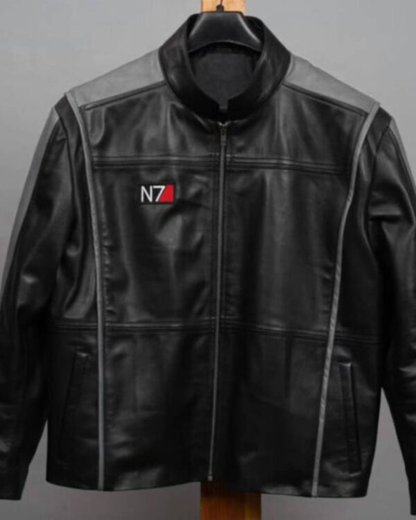 Black Gray Mass Effect N7 Commander Leather Jacket