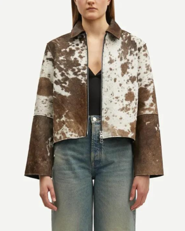 Buy Cowhide Fur Brown And White Leather Jacket