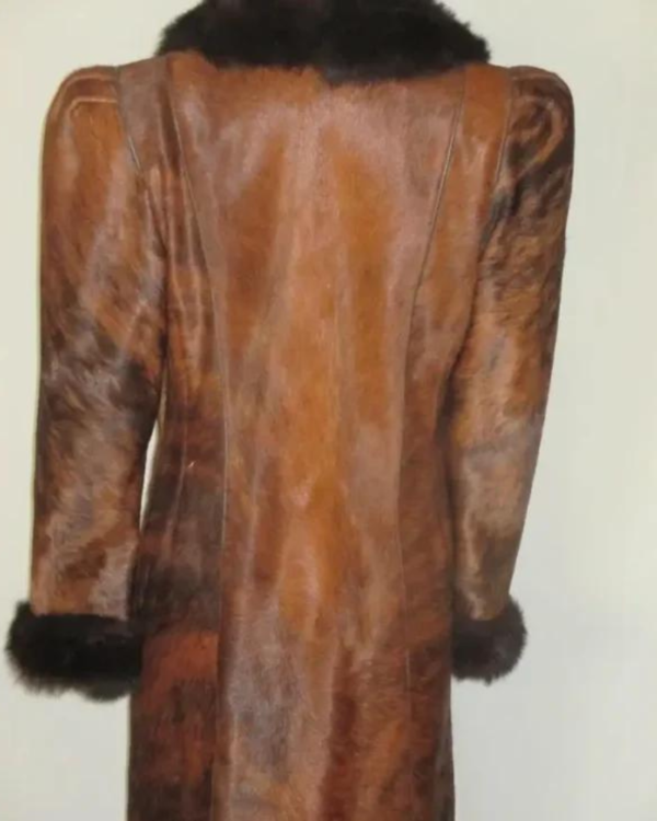 Buy Cowhide Unique Brown Leather Fur Coat