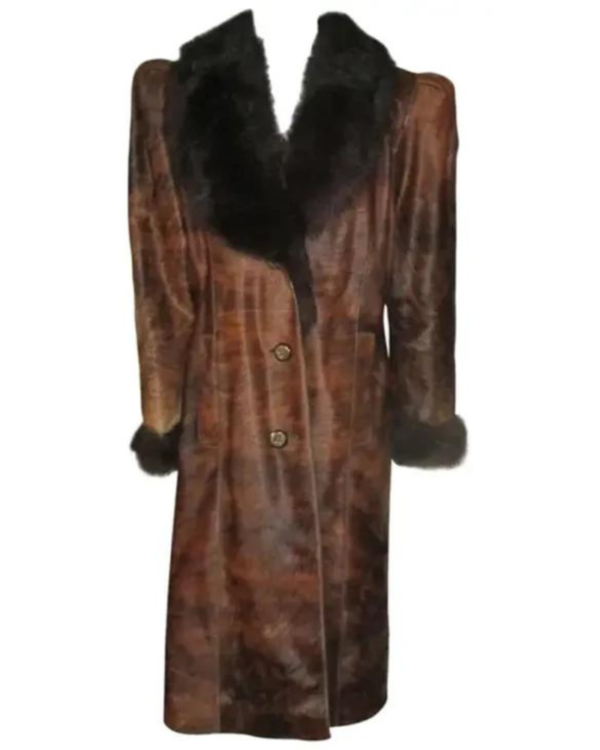 Buy Cowhide Unique Brown Leather Fur Leather Coat