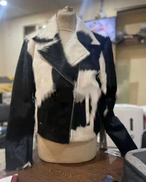 Cowhide Black And White Fringe Leather Fur Jacket