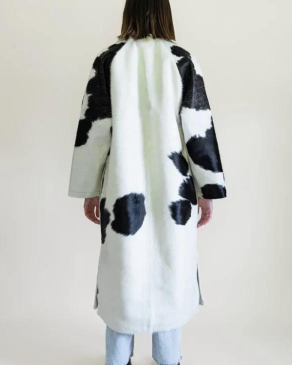 Cowhide Fur Black And White Leather Coat