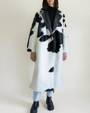 Cowhide Fur Black And White Leather Trench Coat