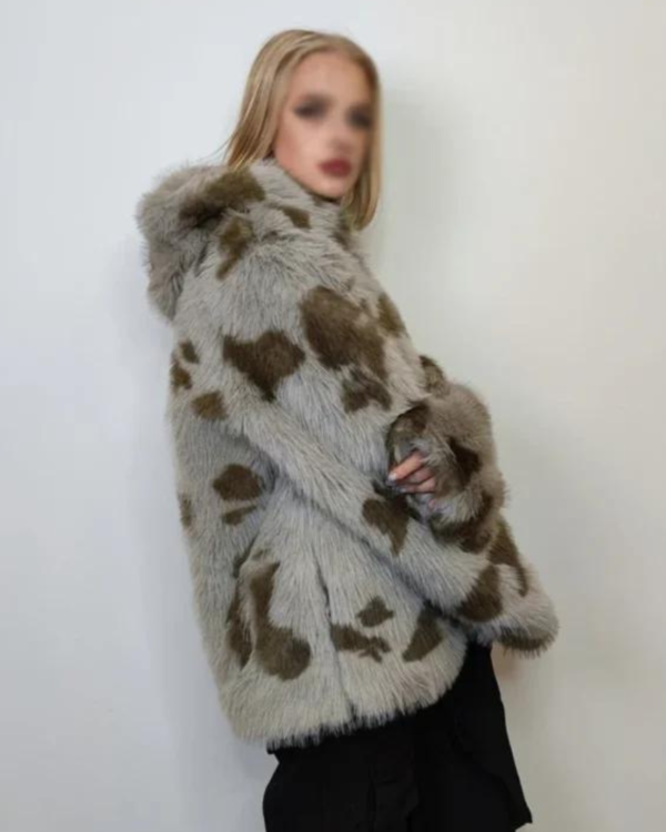 Cowhide Grey And Green Fur Leather Jacket