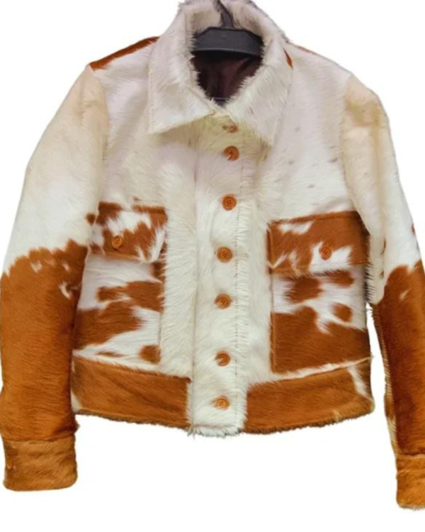 Cowhide White And Brown Fur Leather Jacket