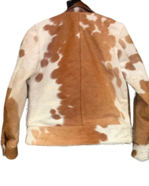 Cowhide White And Brown Leather Jacket