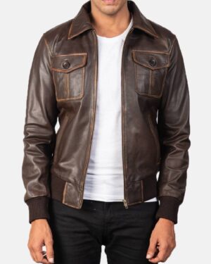 Men's Aaron Brown Leather Bomber Jacket