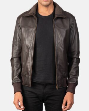 Men's Air Rolf Brown Leather Bomber Jacket