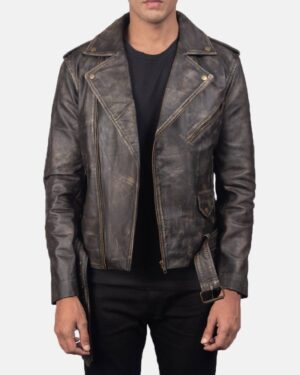 Men's Allaric Alley Distressed Brown Leather Biker Jacket