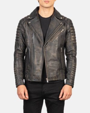 Men's Armand Distressed Brown Leather Biker Jacket