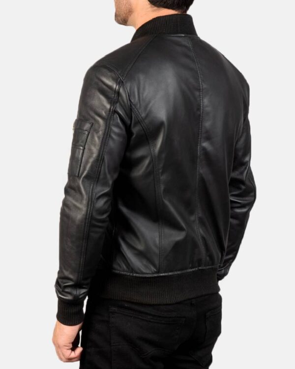 Men's Bomia Ma-1 Black Leather Bomber Jacket