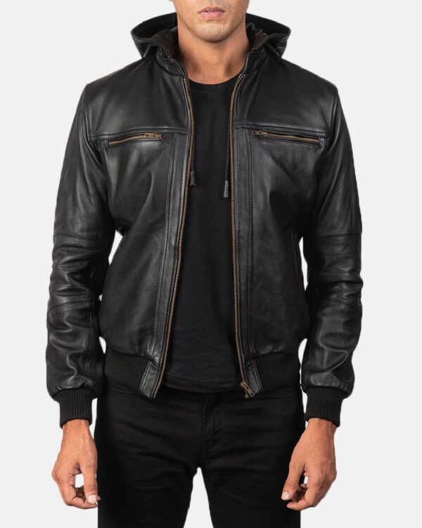 Men's Bouncer Biz Black Leather Bomber Jacket