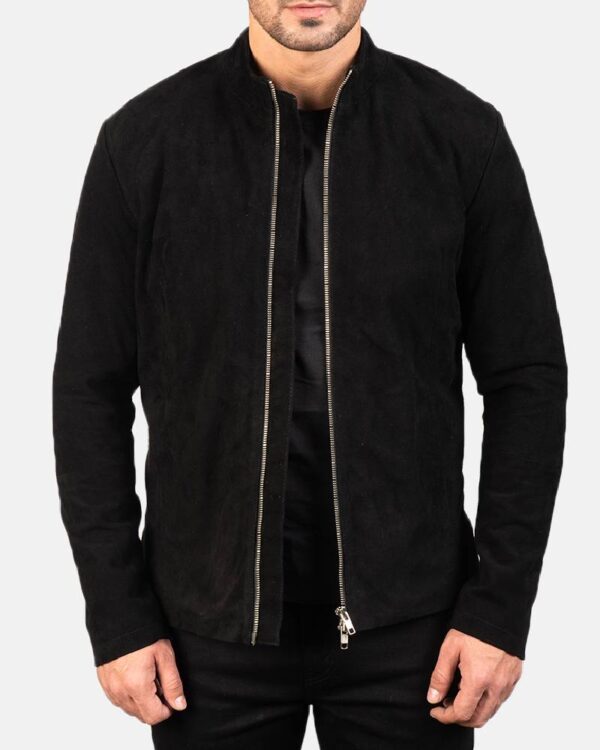 Men's Charcoal Black Suede Biker Jacket