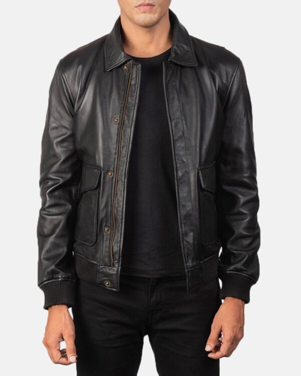 Men's Coffmen Black A2 Leather Bomber Jacket