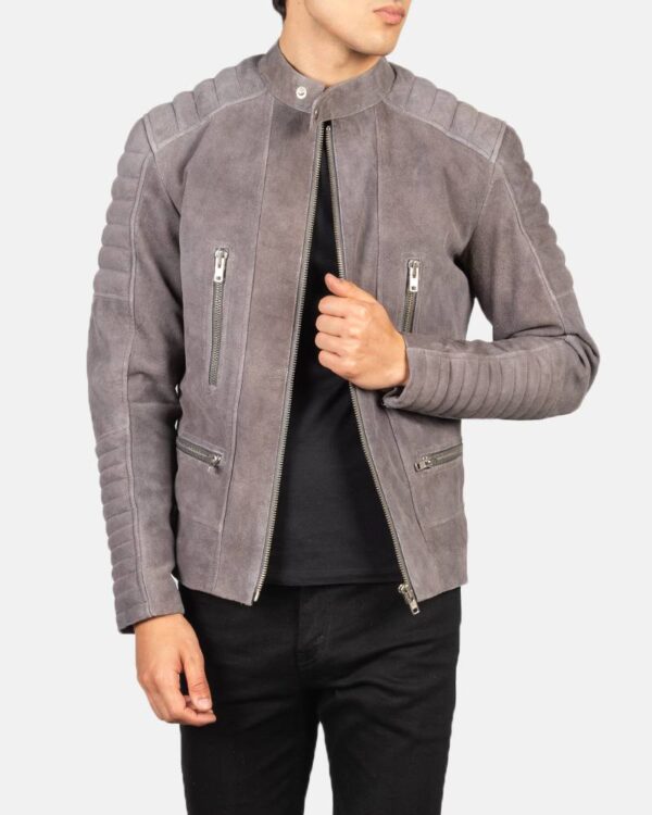 Men's Damian Grey Suede Biker Jacket