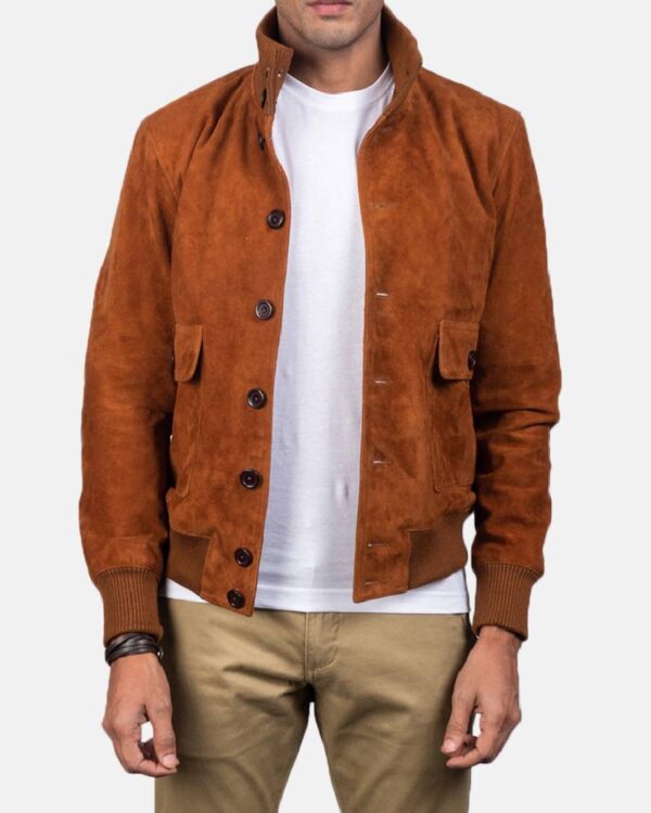 Men's Eaton Brown Suede Bomber Jacket