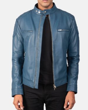 Men's Gatsby Blue Leather Biker Jacket