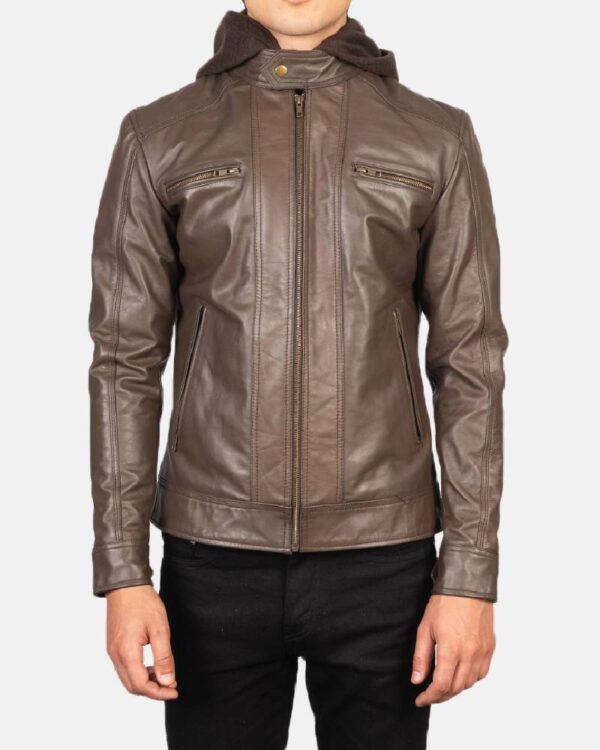 Men's Hector Brown Hooded Leather Biker Jacket