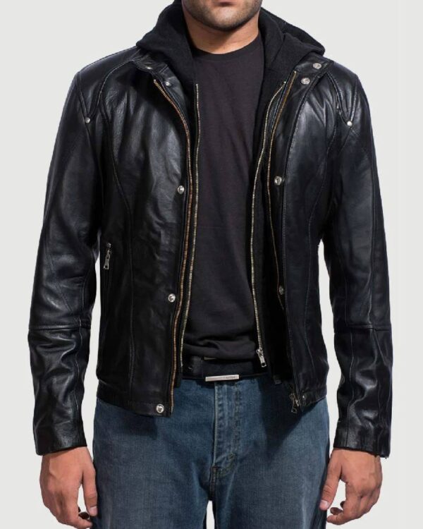 Men's Highschool Black Hooded Leather Jacket