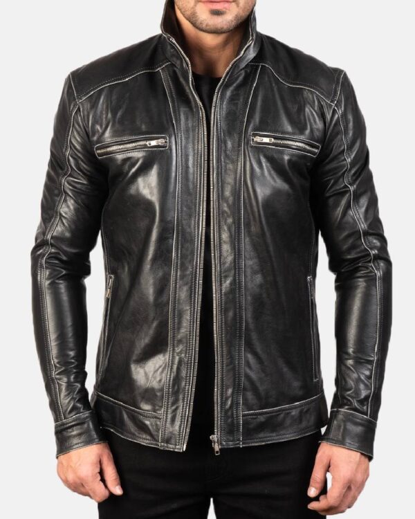 Men's Hudson Black Leather Biker Jacket