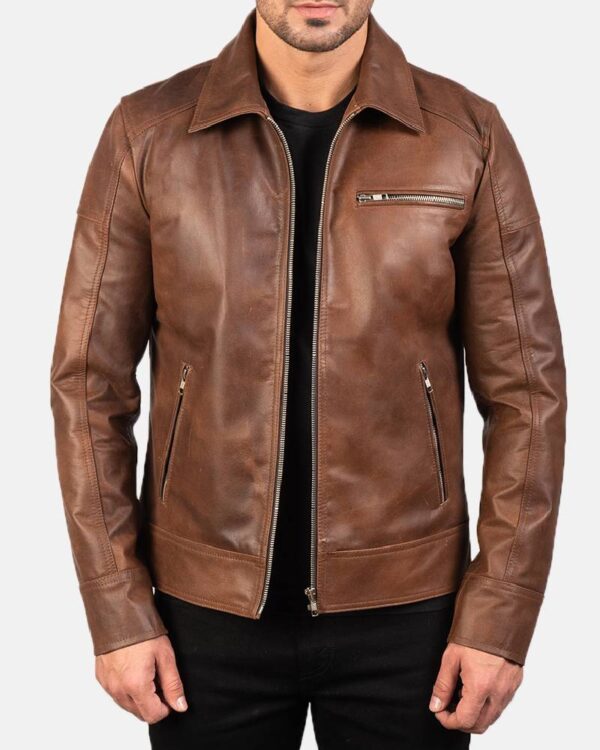 Men's Lavendard Brown Leather Biker Jacket