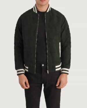 Men's Pascal Green Suede Varsity Jacket