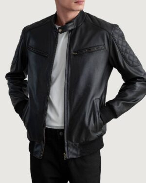 Men's Sven Black Leather Bomber Jacket