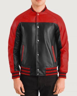 Men's Terrance Black & Red Leather Varsity Jacket