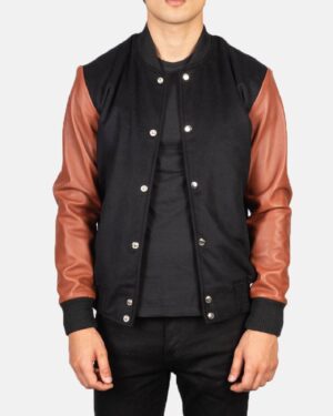 Men's Vaxton Brown & Black Hybrid Varsity Jacket