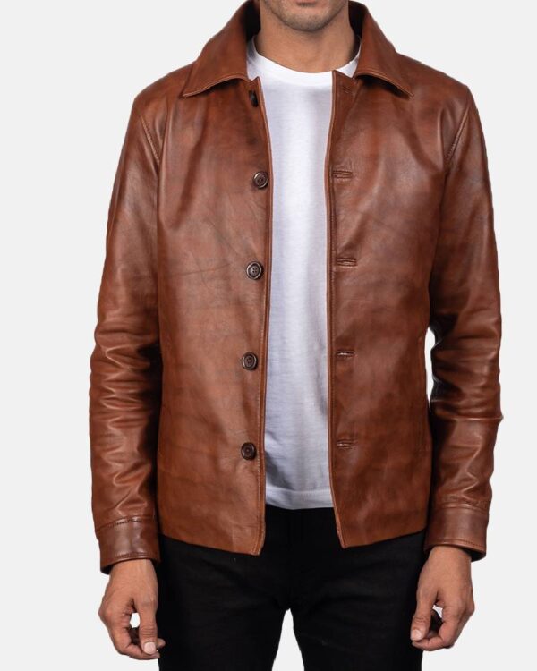 Men's Waffle Brown Leather Jacket