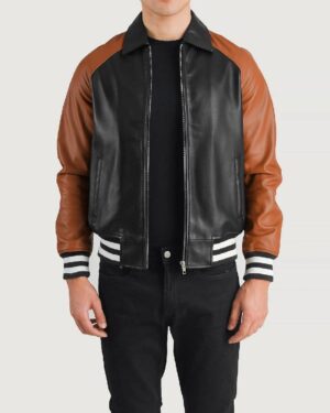 Men's Walton Black & Brown Leather Varsity Jacket