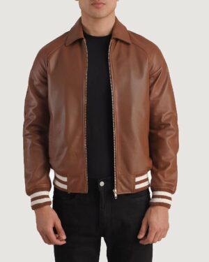 Men's Walton Brown Leather Varsity Jacket