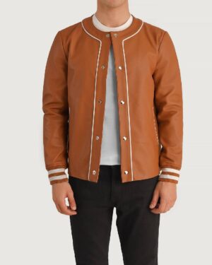 Men's Willis Tan Brown Leather Varsity Jacket