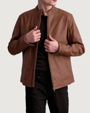 Men's Zen Matte Brown Leather Biker Jacket