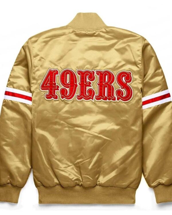 San Francisco 49ers Golden Satin Striped Varsity Jacket 2024