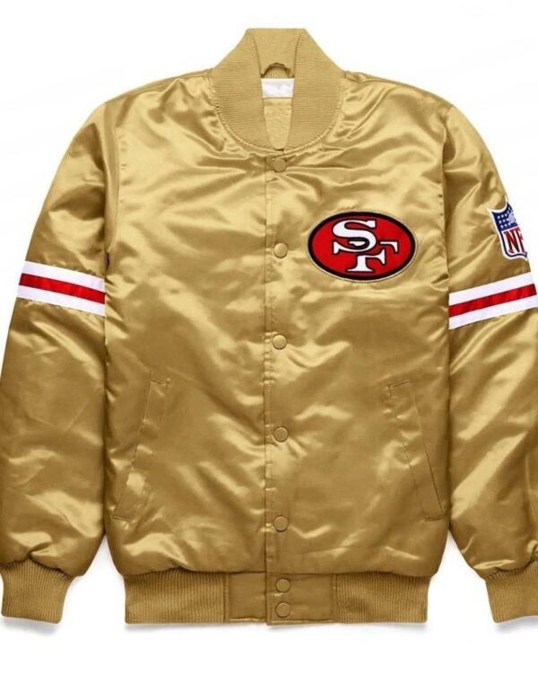 San Francisco 49ers Golden Satin Striped Varsity Jacket