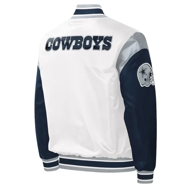 Warm-Up Pitch Dallas Cowboys White and Blue Satin Jacket