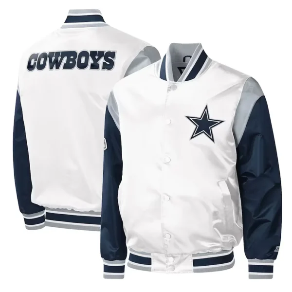 Warm-Up Pitch Dallas Cowboys White and Blue Varsity Jacket