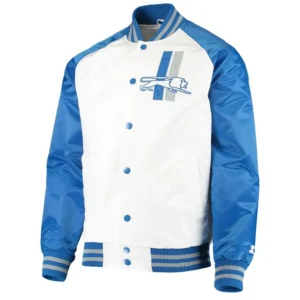 White Blue Detroit Lions Clean Up Throwback Satin Jacket