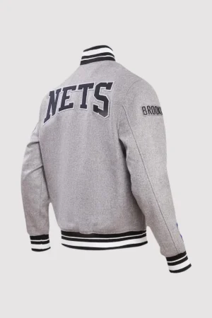 Brooklyn Nets Pro Standard Crest Emblem Grey Varsity Jacket