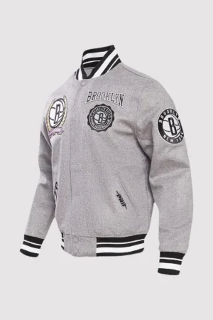 Brooklyn Nets Pro Standard Crest Emblem Grey Varsity Jacket